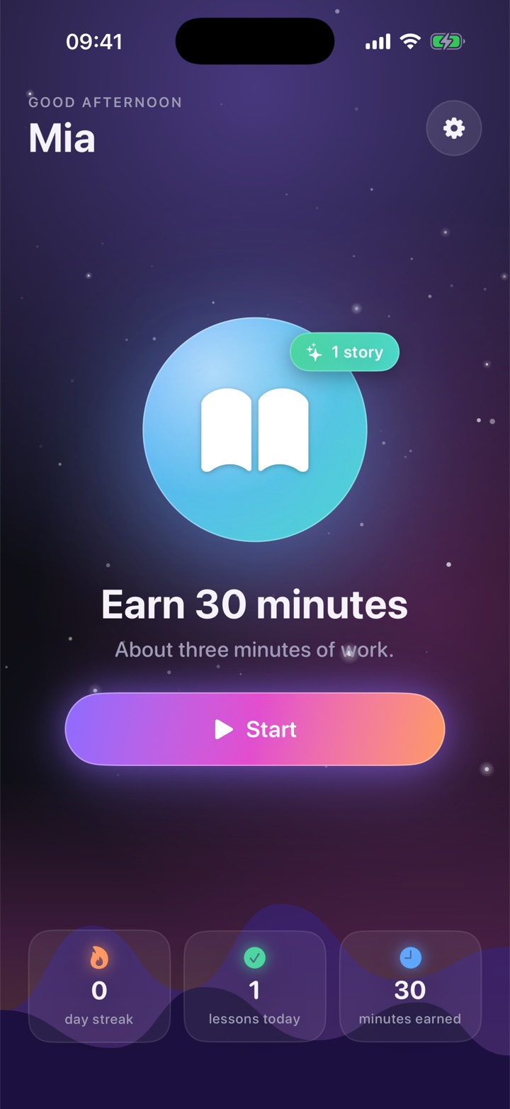 Earn 30 minutes: one story, Start