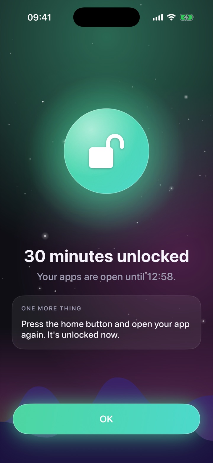 Lesson finished, apps unlocked